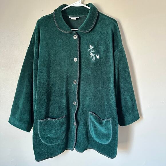 Artisans Sunschein Vintage Sweater Size XL Green Cardigan Winter birds USA - Picture 1 of 9